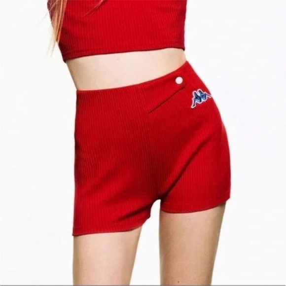 Zara Pants - Zara x Kappa • NWT Red Ribbed Fabric Stretchy Shorts